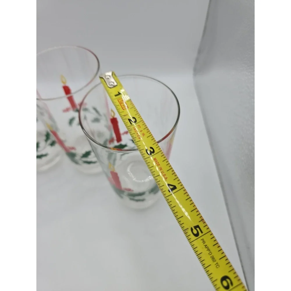 Vintage Christmas Tumbler Glasses Holly & Candle Print Holiday MCM Set Of 4